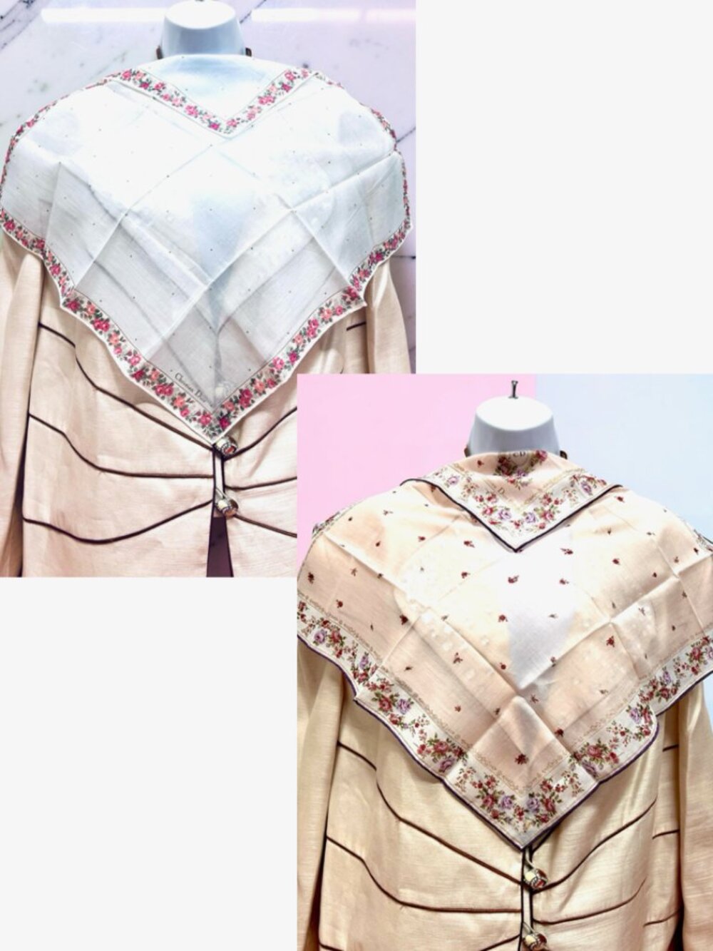 2) New-Beautiful Christian Dior Mini Scarf/Neck-kerchief Cott 19" Blue Pink (18
